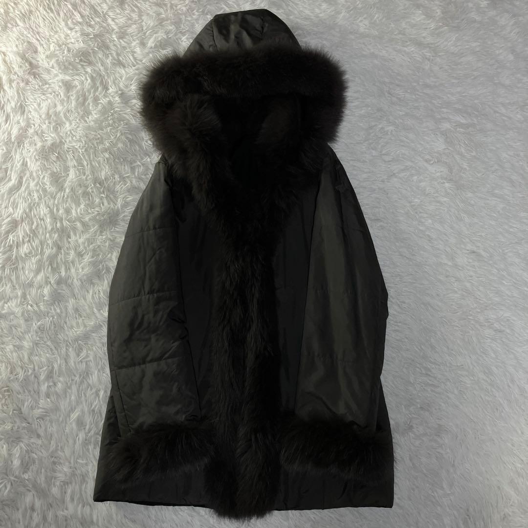 極美品✨フォックス×シルク リバーシブル 黒フード付ロングコート 9AR 極美品✨フォックス×シルク リバーシブル 黒フード付ロングコート 9AR