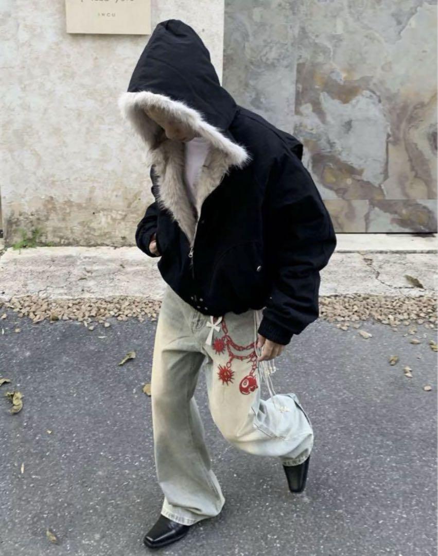 上品なスタイル 特別セール】y2k 短丈fur zip hoodie ファー付きジップパーカー トップス