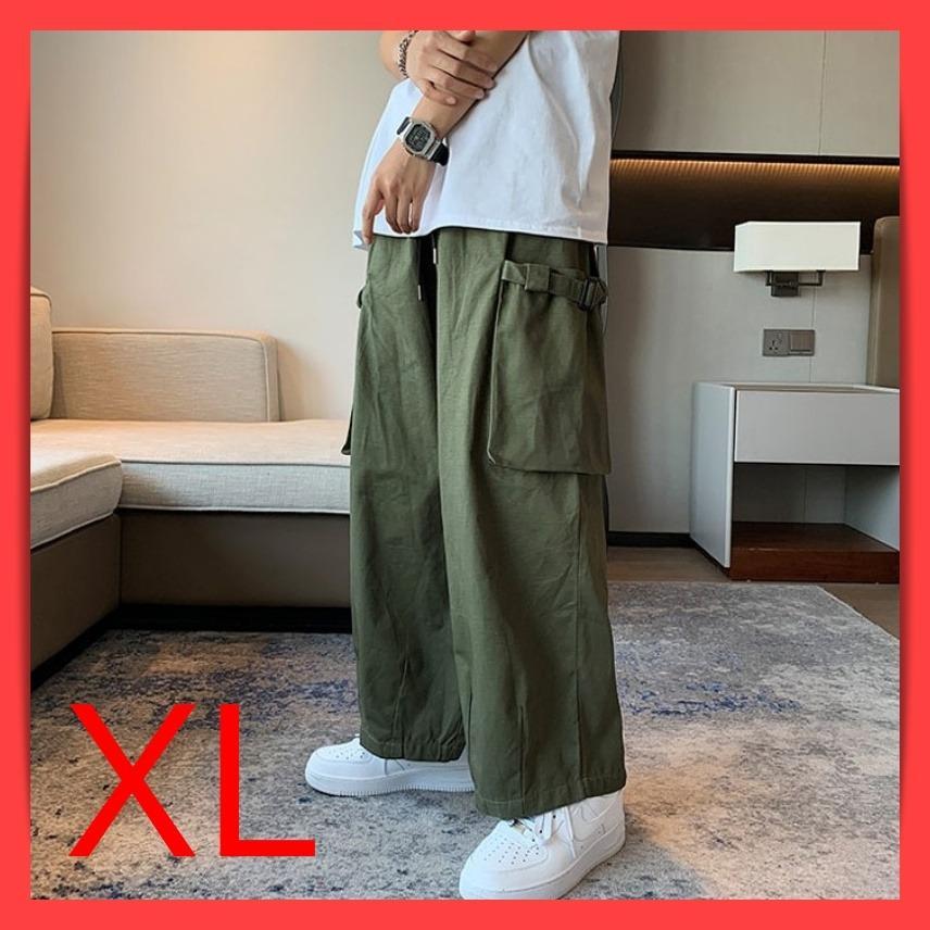 809円 最大75%オフ! カーゴパンツ ワイド ユニセックス メンズ イージー 袴パンツ カーキ XL
