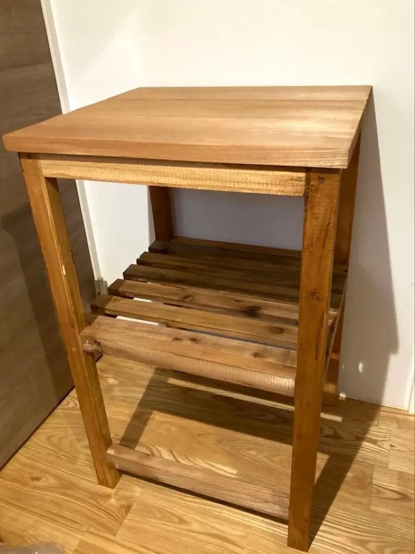 天然木　キッチンサイドテーブル　キッチン収納