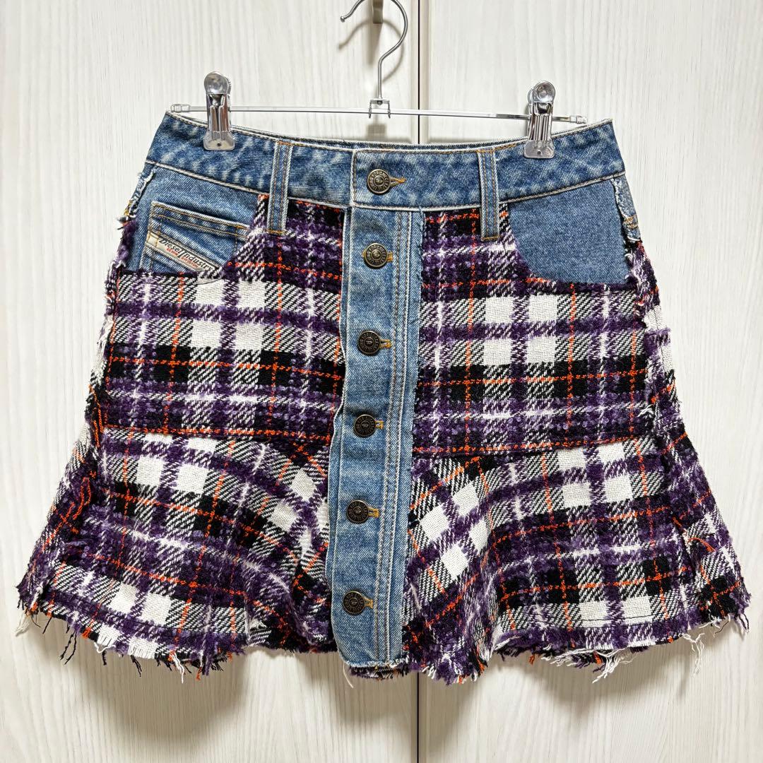 DIESEL チェック柄デニムミニスカート