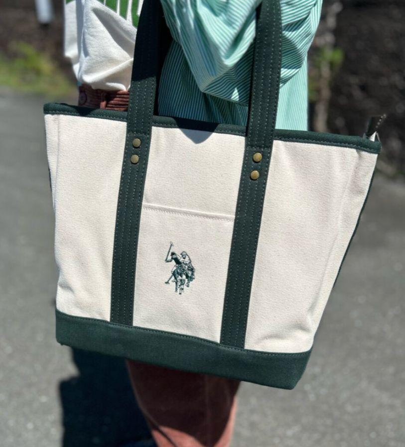 新品タグ付き　キャンバス トートバッグ 緑とベージュ