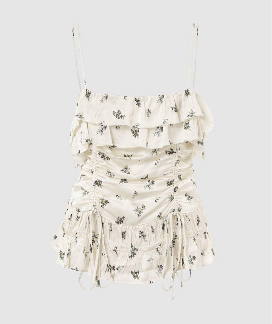 GANNI Printed Satin Slip Top 34