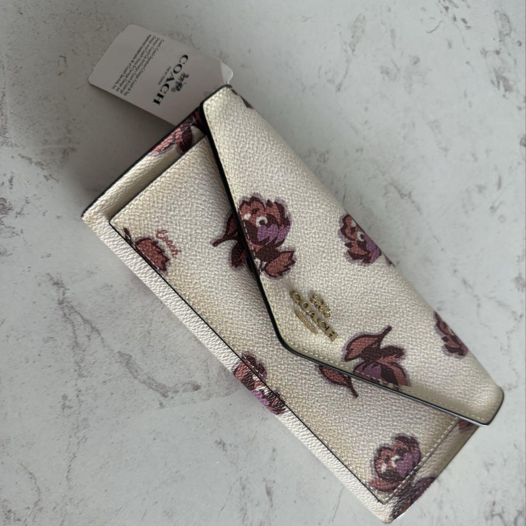 新品正規品COACHコーチ長財布/花柄/フラワー/ローズホワイト