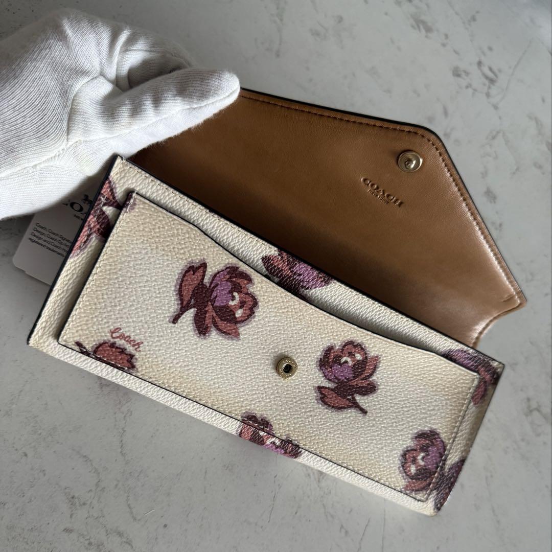 新品正規品COACHコーチ長財布/花柄/フラワー/ローズホワイト