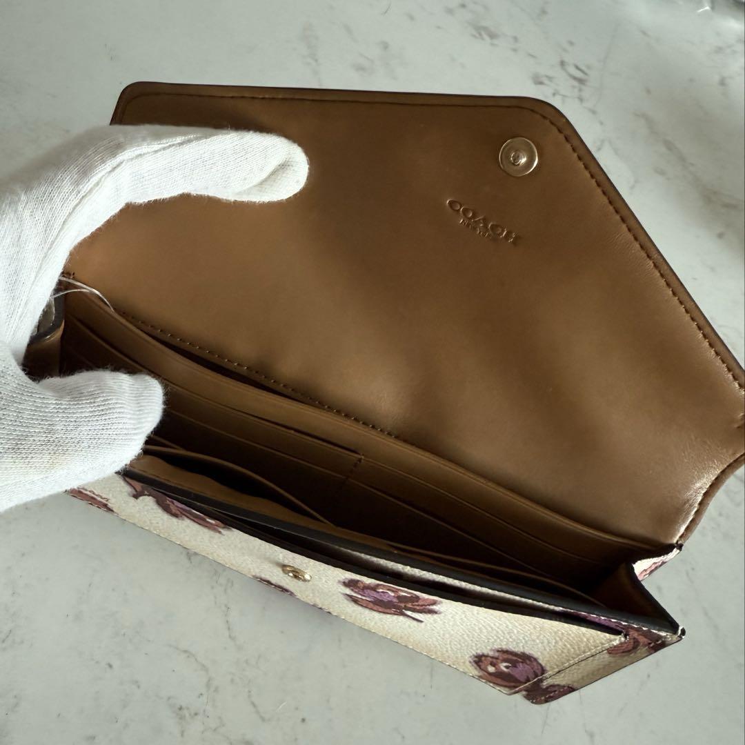新品正規品COACHコーチ長財布/花柄/フラワー/ローズホワイト
