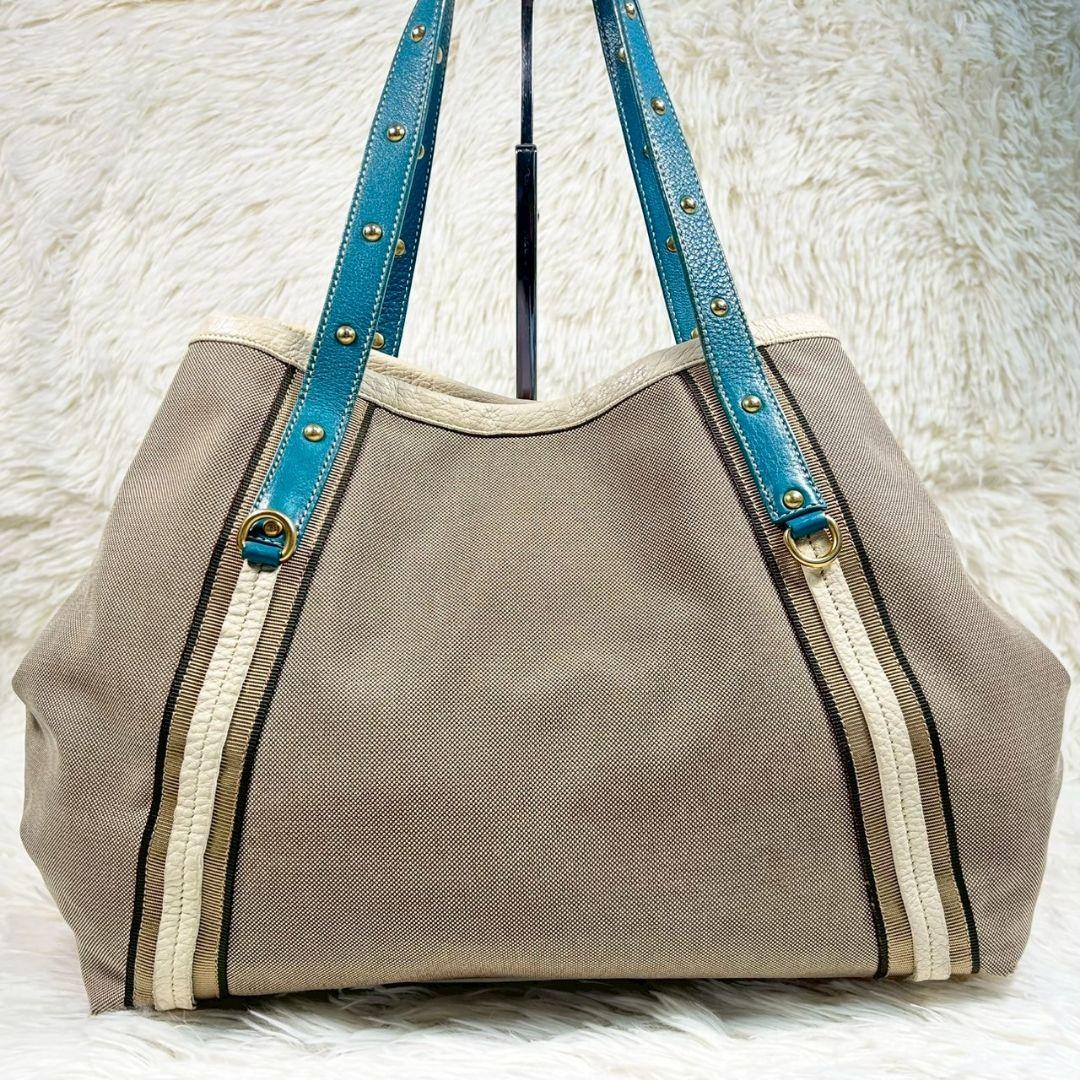 PRADA プラダ 三角ロゴ ジャガード キャンバス レザー トート