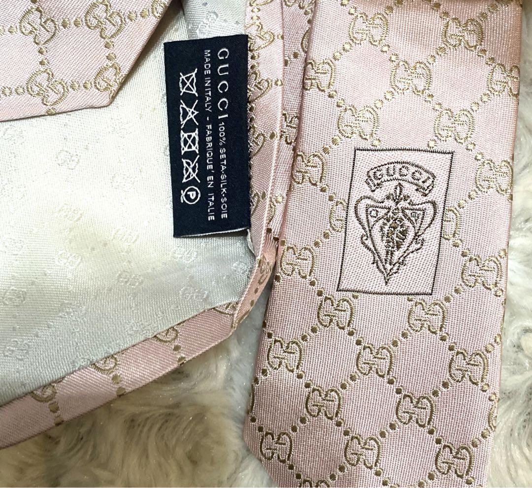 【美品】GUCCI ネクタイ　GG柄　ストライプ　ピンク