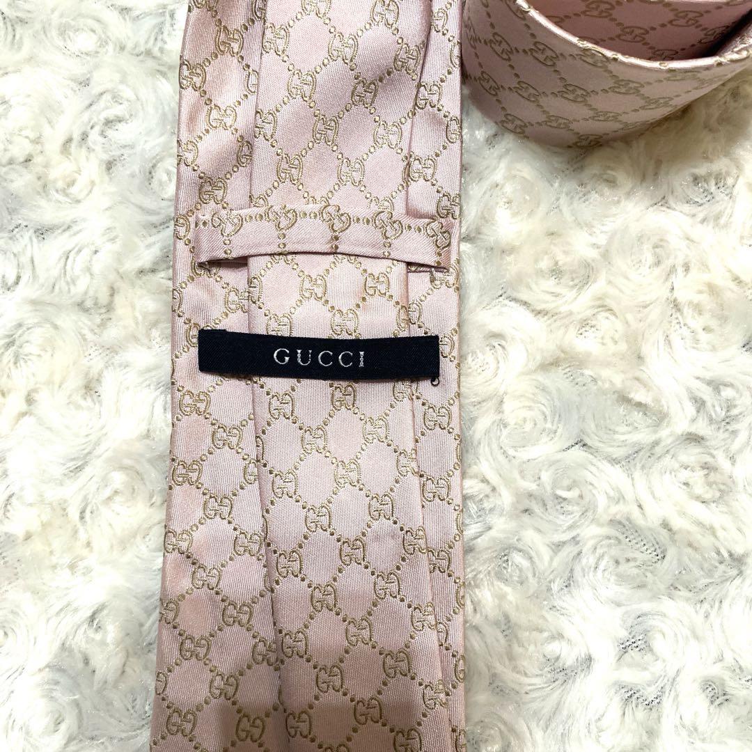 【美品】GUCCI ネクタイ　GG柄　ストライプ　ピンク