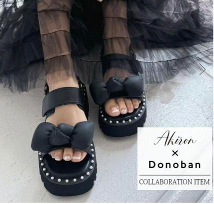新品 アキロン×Donobanコラボ 2wayパールリボンサンダル Mサイズ