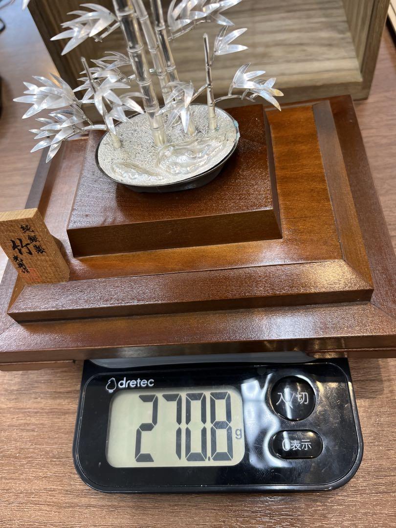 純銀製 竹置物大淵光則作 立ち札付 細密細工 オブジェ 縁起置物　飾り物