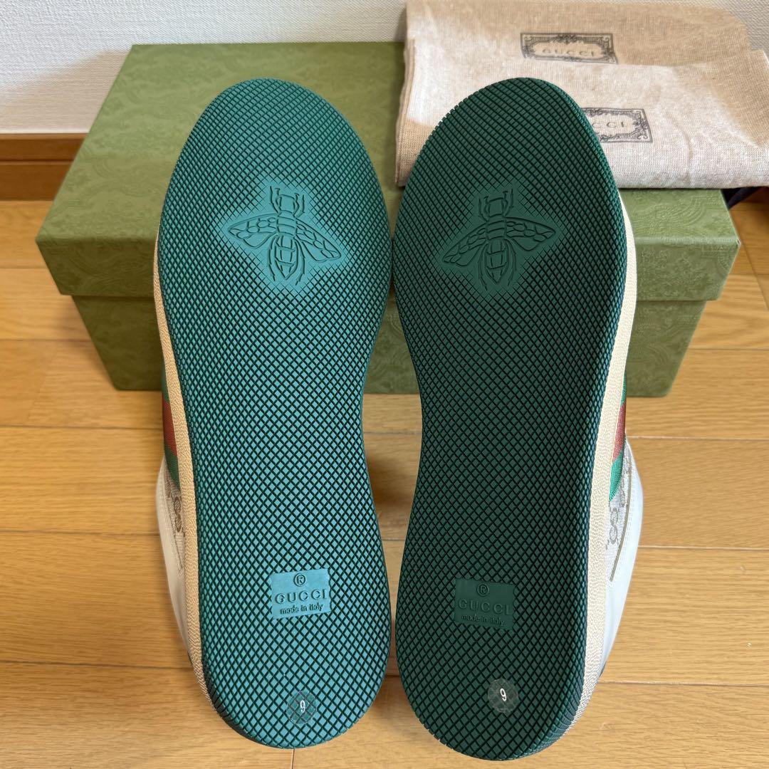 グッチ スクリーナー キャンバス×レザー スニーカー ホワイトレザー サイズ9