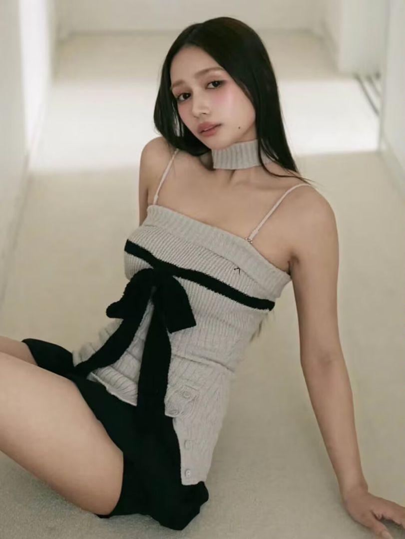 ANDMARY Candice ribbon bare tops 美品 黒 - メルカリ