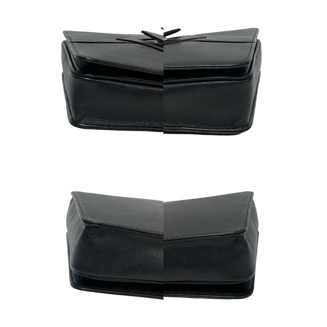 極美品 箱付 イヴサンローラン YSL ロゴ レザー ショルダーバッグ ブラック