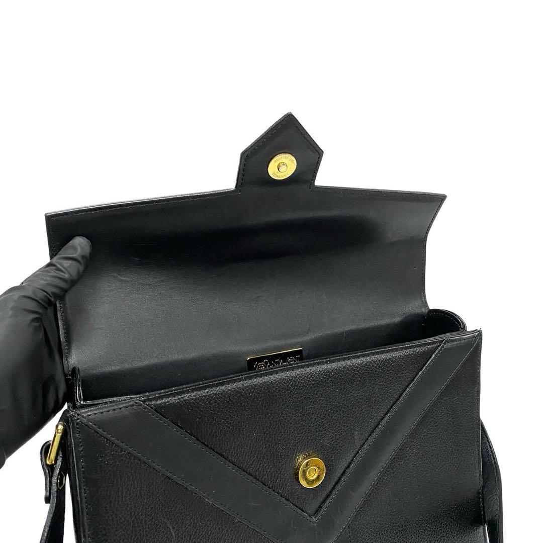 極美品 箱付 イヴサンローラン YSL ロゴ レザー ショルダーバッグ ブラック