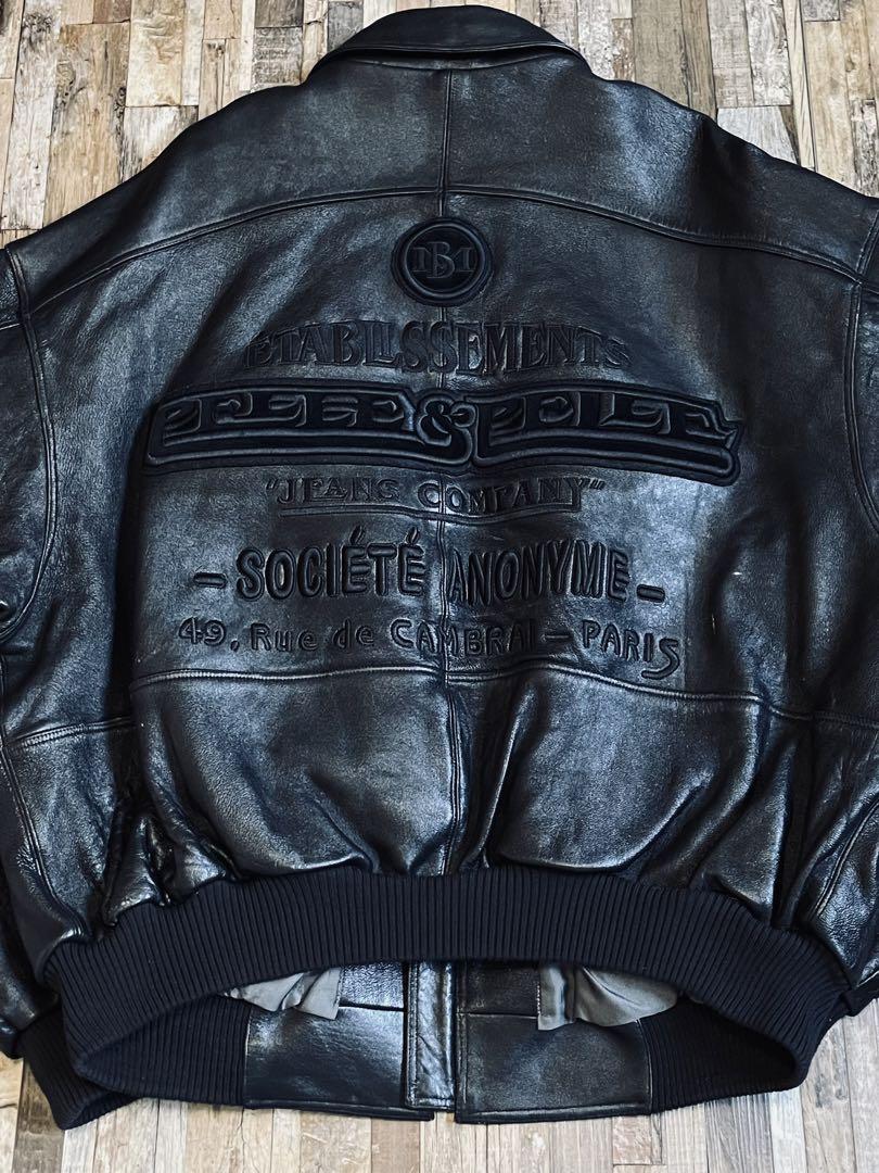 90s「PELLE PELLE」黒艶 刺繍 Oversizing Leather