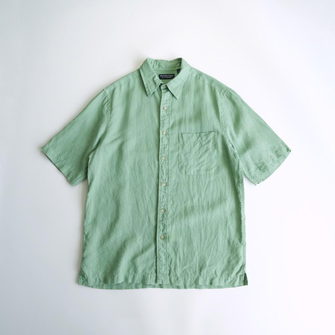 00s 半袖リネンシャツ　薄緑　S ボックスシルエット古着