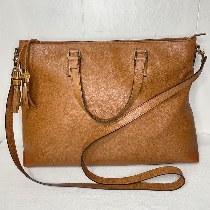 GUCCI　グッチ　2wayレザーショルダーバッグ　バンブータッセル　キャメル