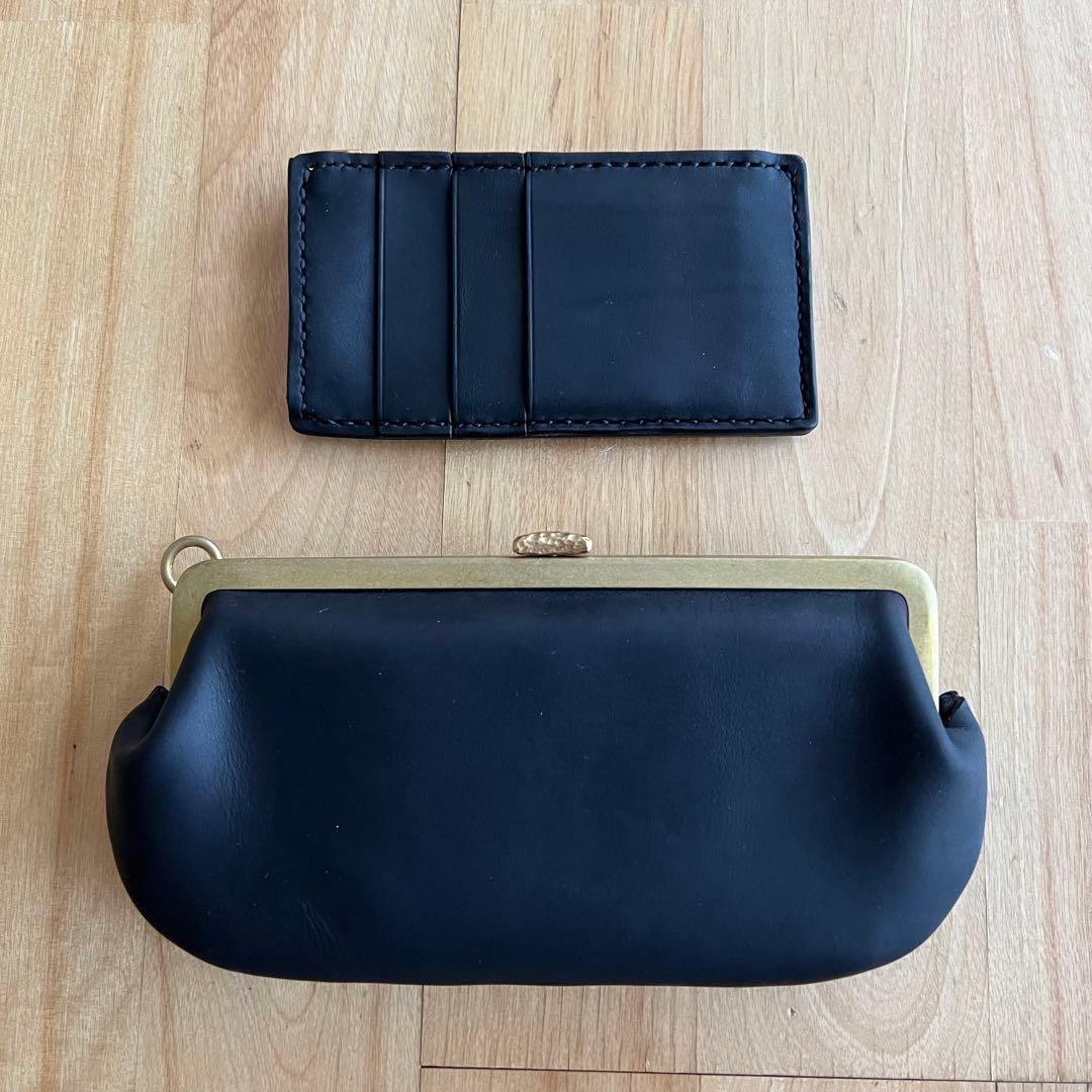 N25 レザー　がま口ウォレット ブラック ベルーリア　市松　リング　バングル