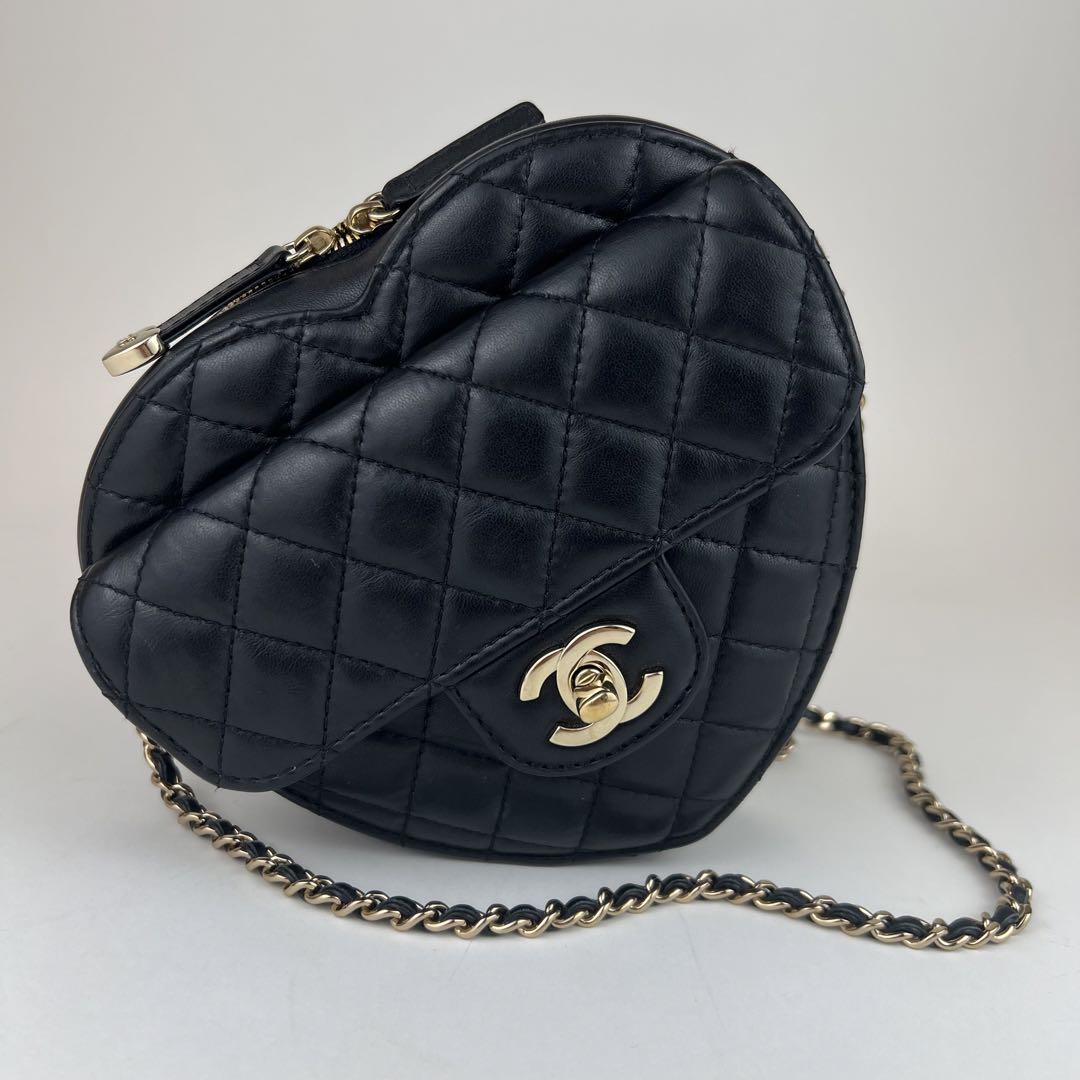 極美品 CHANEL シャネル ハート チェーン バッグ ブラック AP2787ショルダーバッグ