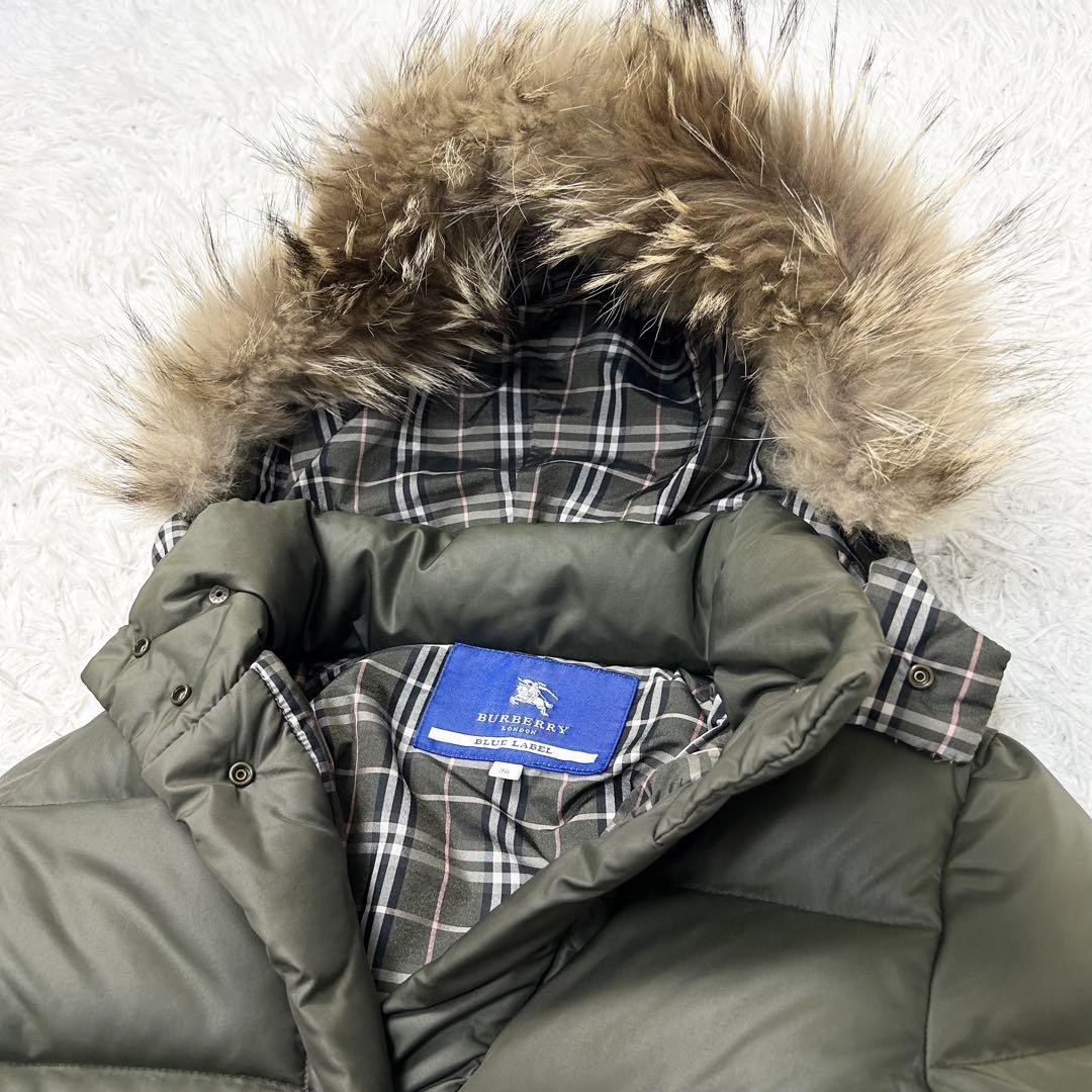 【美品】バーバリーブルーレーベル ダウンコート 毛皮 ファーコート ノバチェック BURBERRY BLUE LABEL バーバリーブルーレーベル ダウンコート