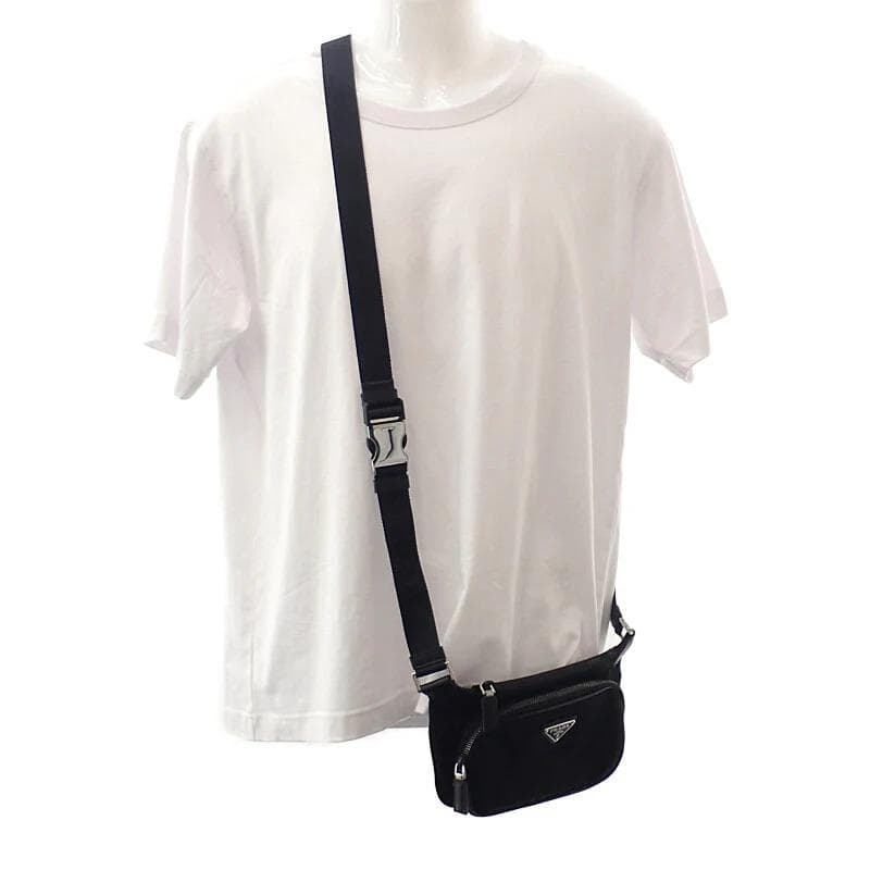 PRADA サフィアーノレザー ショルダーバッグ ナイロン ブラックユニセックス