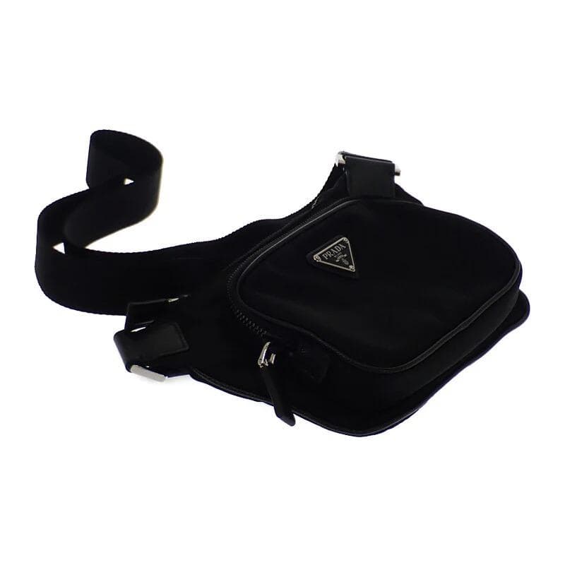 PRADA サフィアーノレザー ショルダーバッグ ナイロン ブラックユニセックス