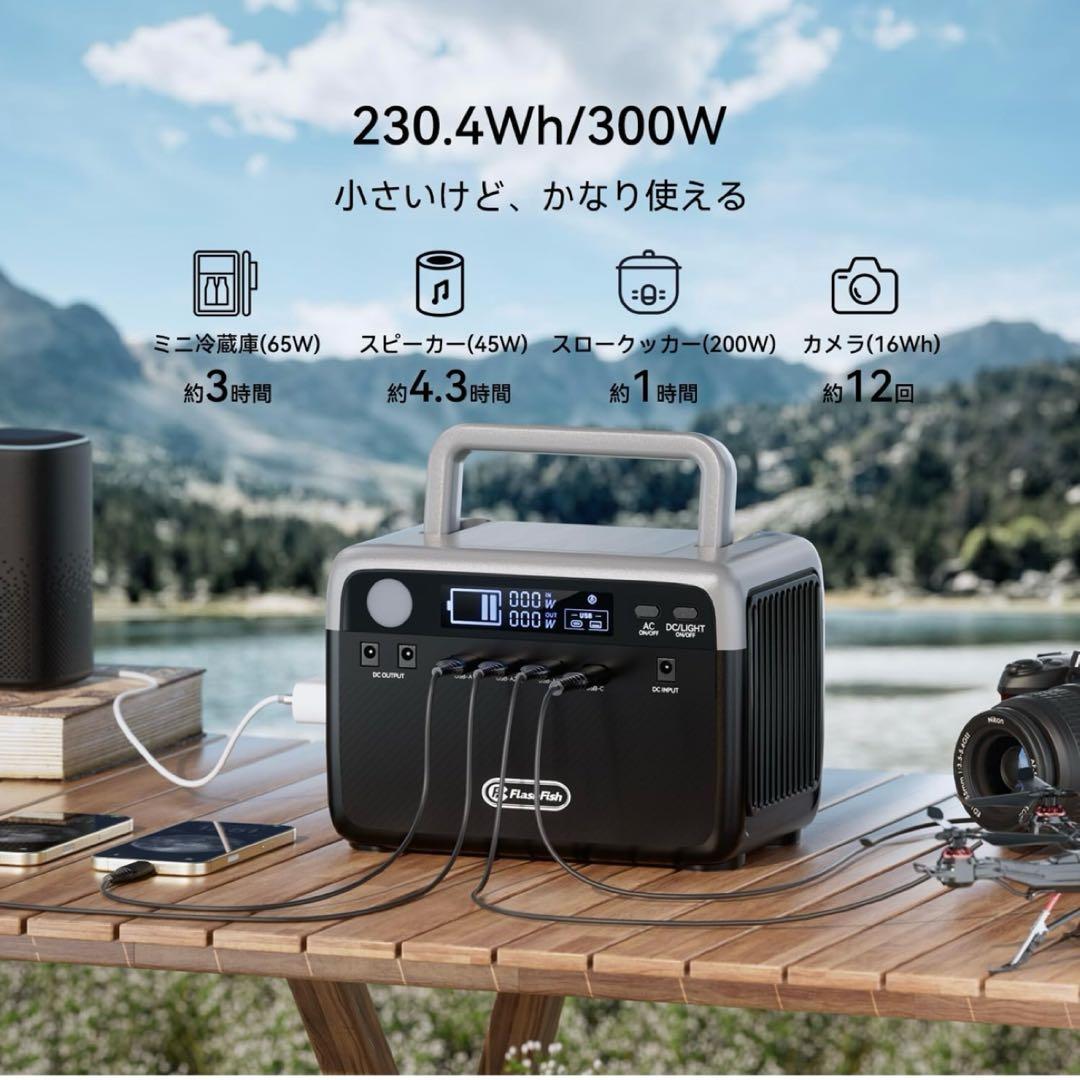 【軽量】FlashFish BP030B ポータブル電源 300W 230Wh