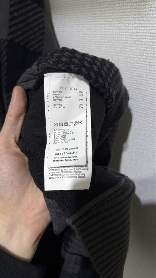 トップス 22ss Sacai Buffalo Check Knit Pullover