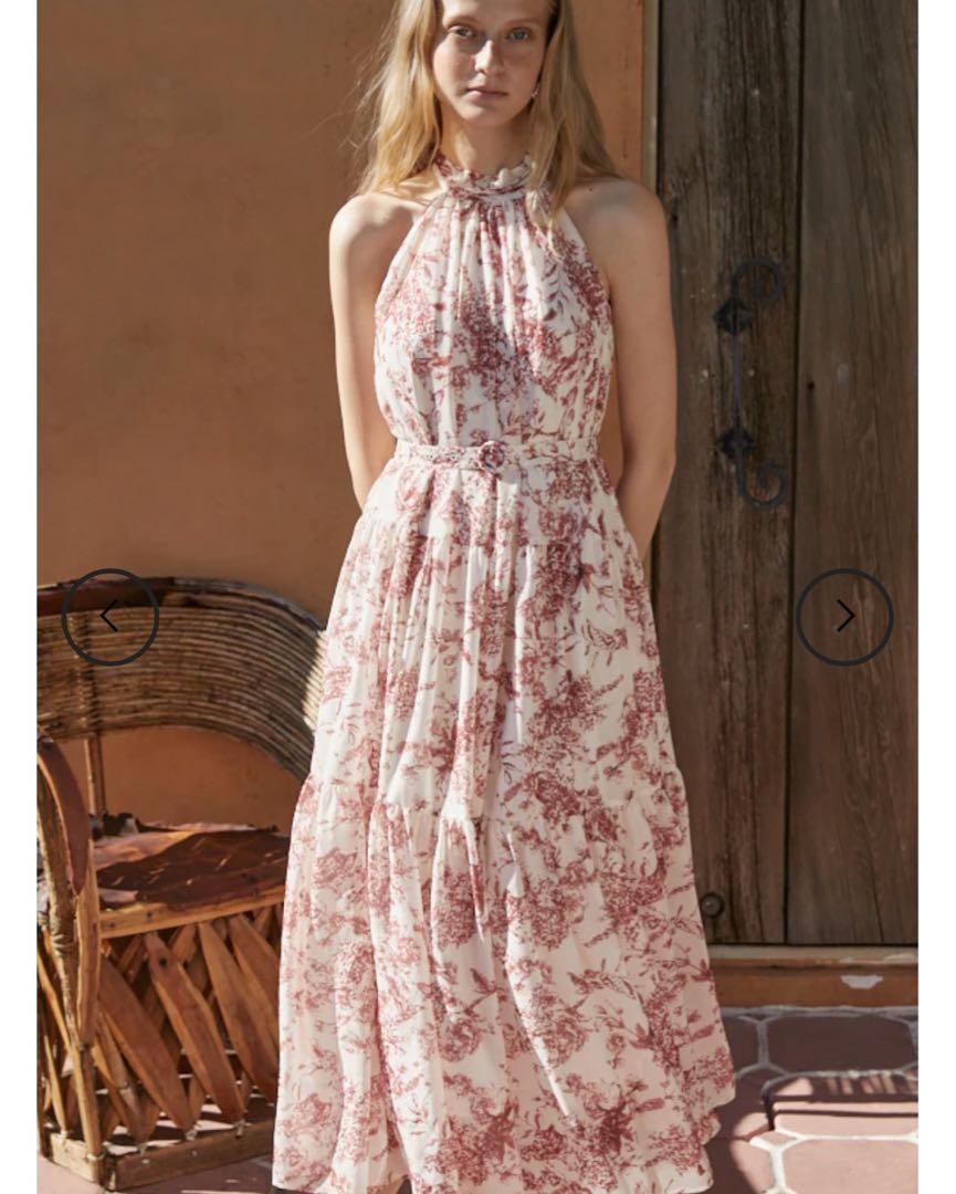 Positano Belted long Dress プリントホルターネックティアード