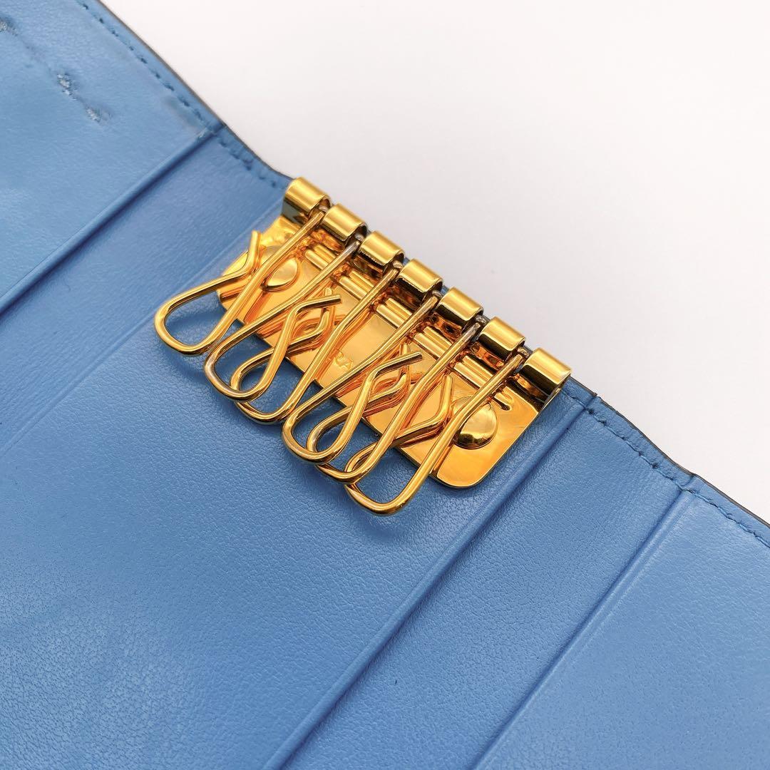 PRADA プラダ サフィアーノ レザー 6連 キーケース グレー 箱