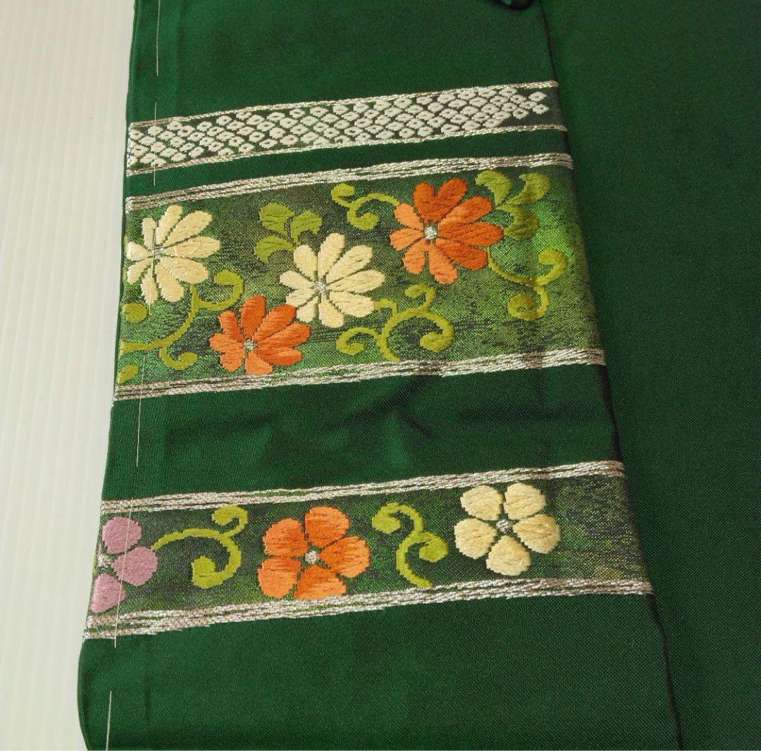 緑色 名古屋帯 花柄刺繍 - メルカリ