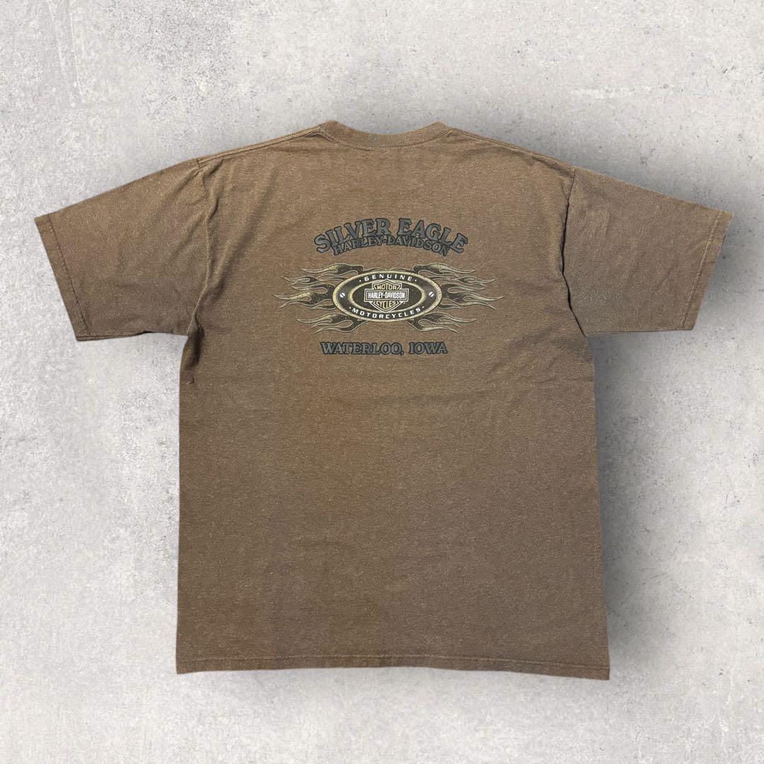 【ハーレーダビッドソン】プリントTシャツ　茶色　2XL相当 美品　a