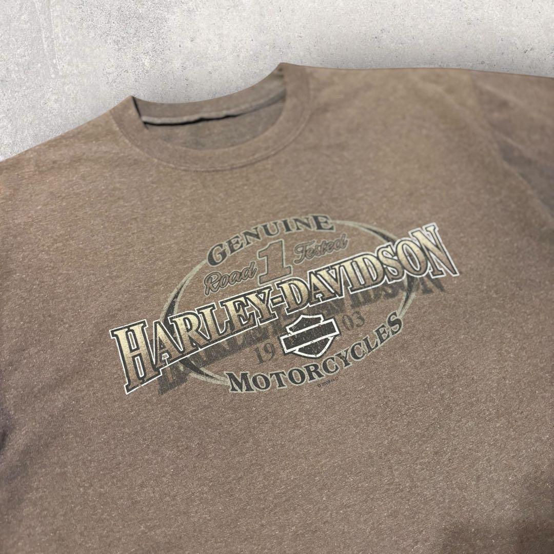 【ハーレーダビッドソン】プリントTシャツ　茶色　2XL相当 美品　a