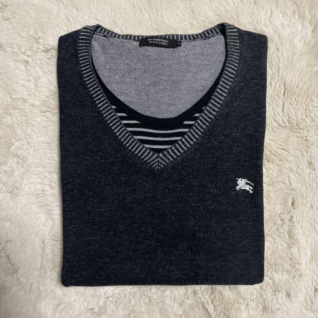 BURBERRY BLACK LABELダークグレー Vネック セーター ウール