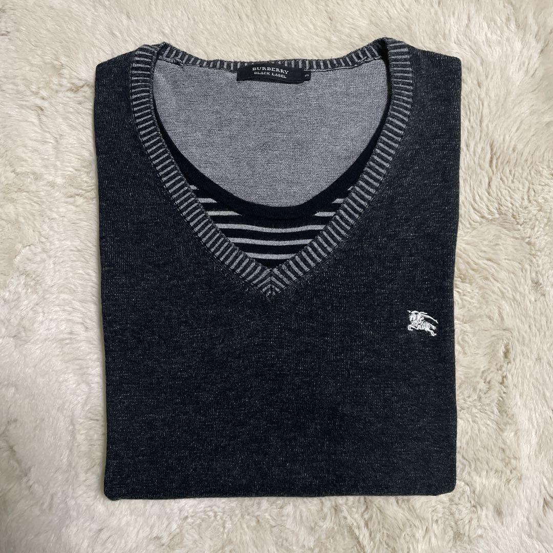 BURBERRY BLACK LABELダークグレー Vネック セーター ウール