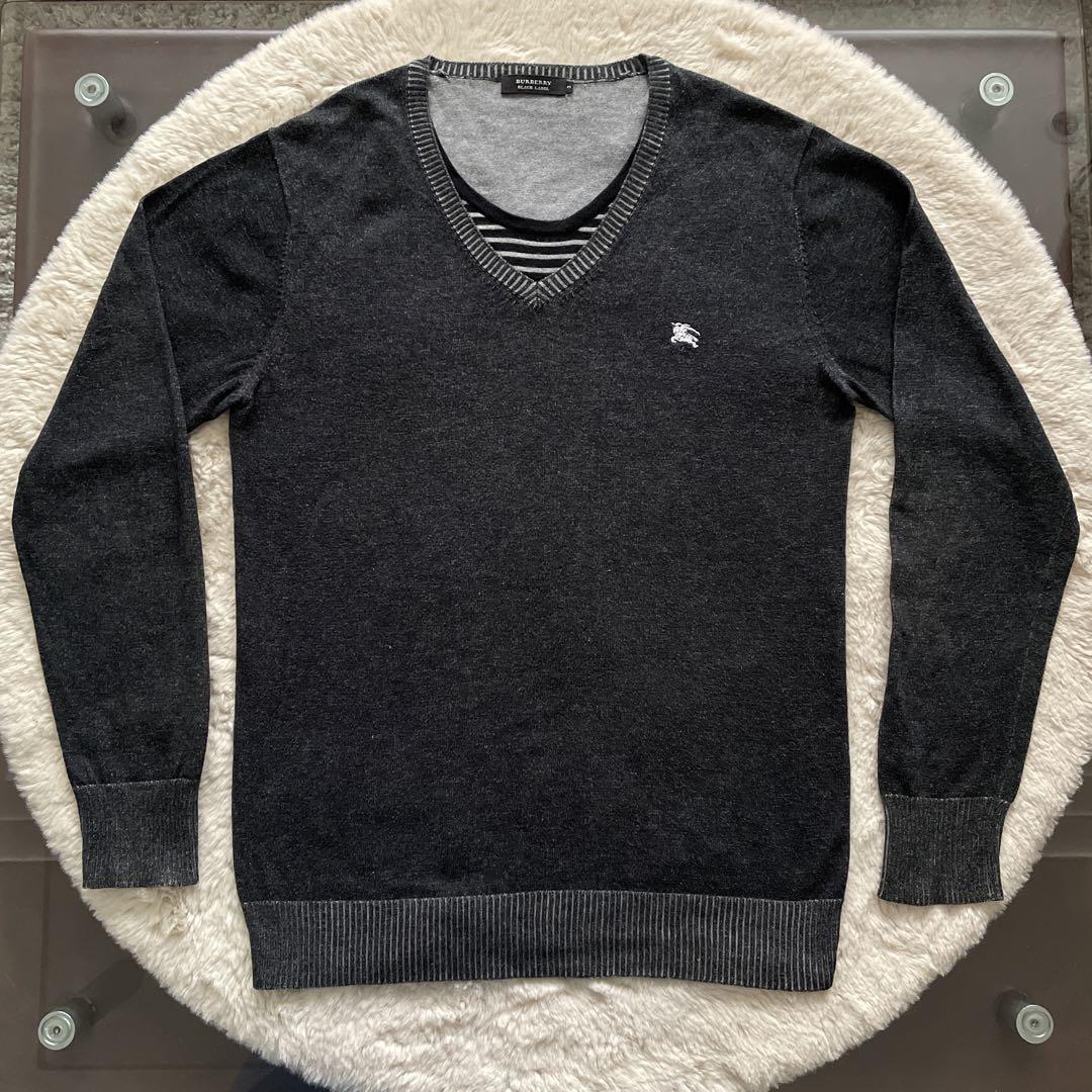BURBERRY BLACK LABELダークグレー Vネック セーター ウール