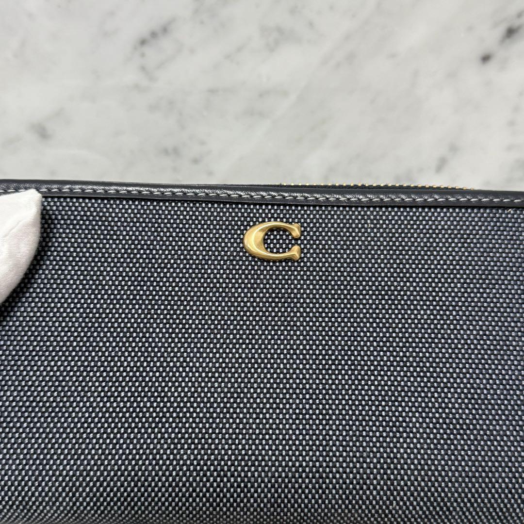新品 未使用 COACH コーチ ラウンドファスナー 長財布 キャンバス デニム