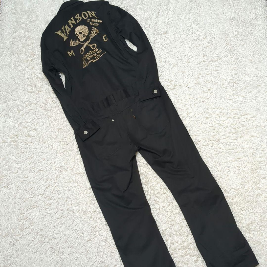 【極美品】VANSON☆希少　大きいサイズ　オールインワン　つなぎ　ドクロ刺繍