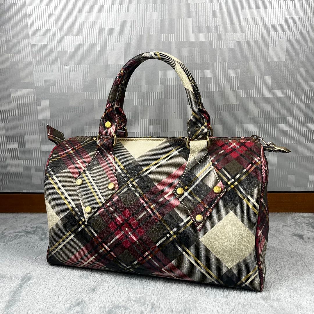 ヴィヴィアンウエストウッド ミニボストンバッグ タータンチェック レザーVivienne Westwood