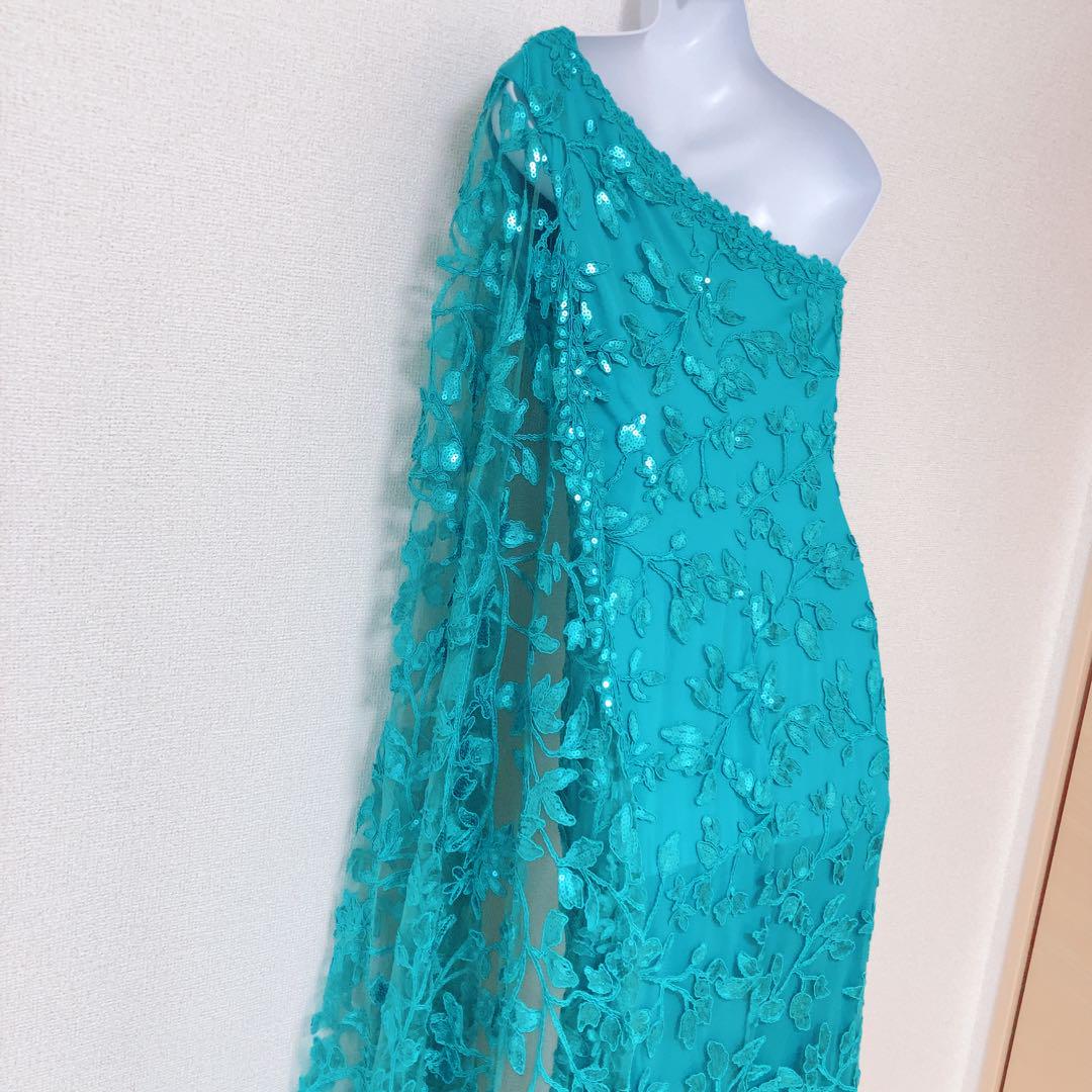 完売⭕️TADASHI SHOJI ケープ緑ワンショルダー ロングドレス　演奏会