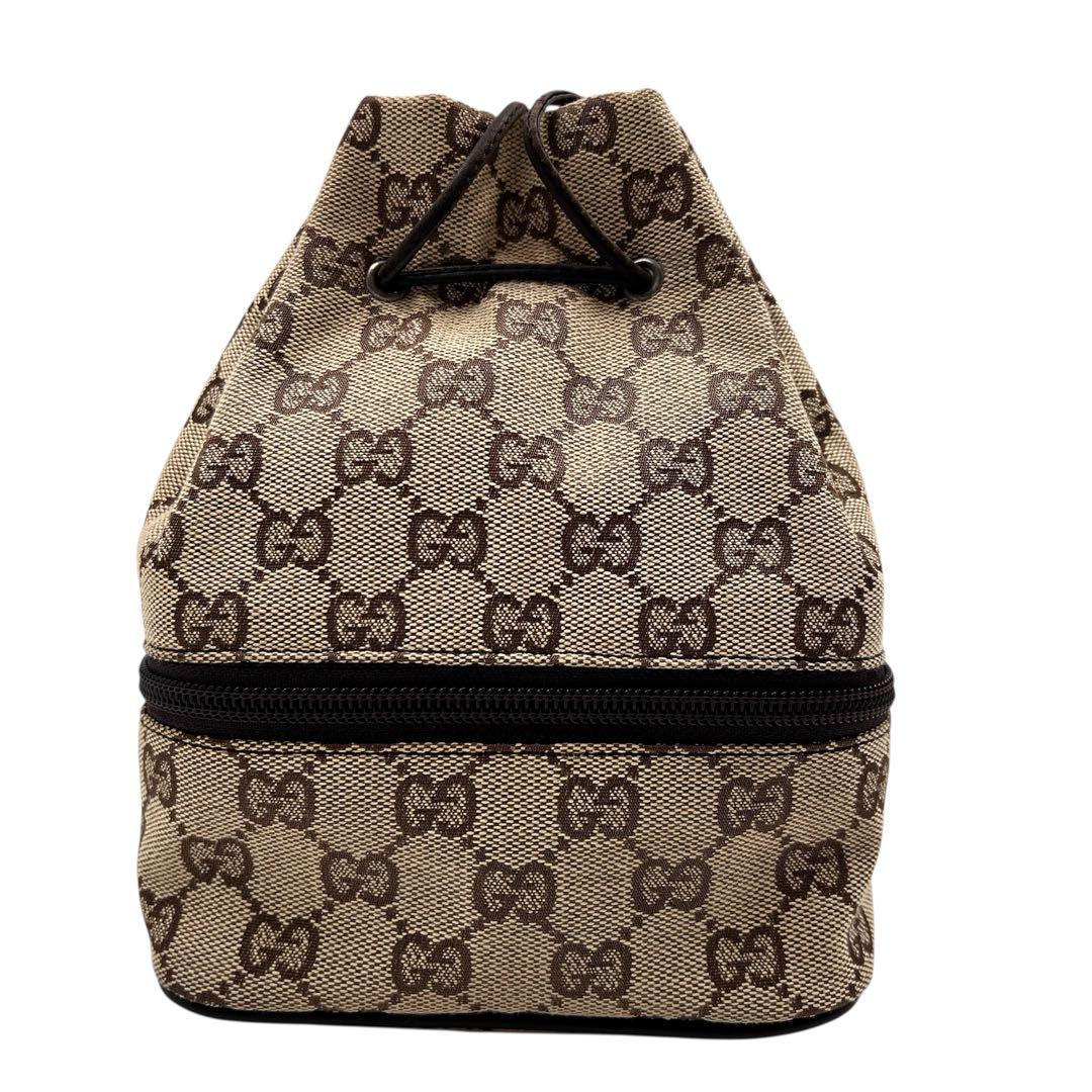 【良品】GUCCI バニティポーチ 化粧ポーチ GGキャンバス レザー 二層式