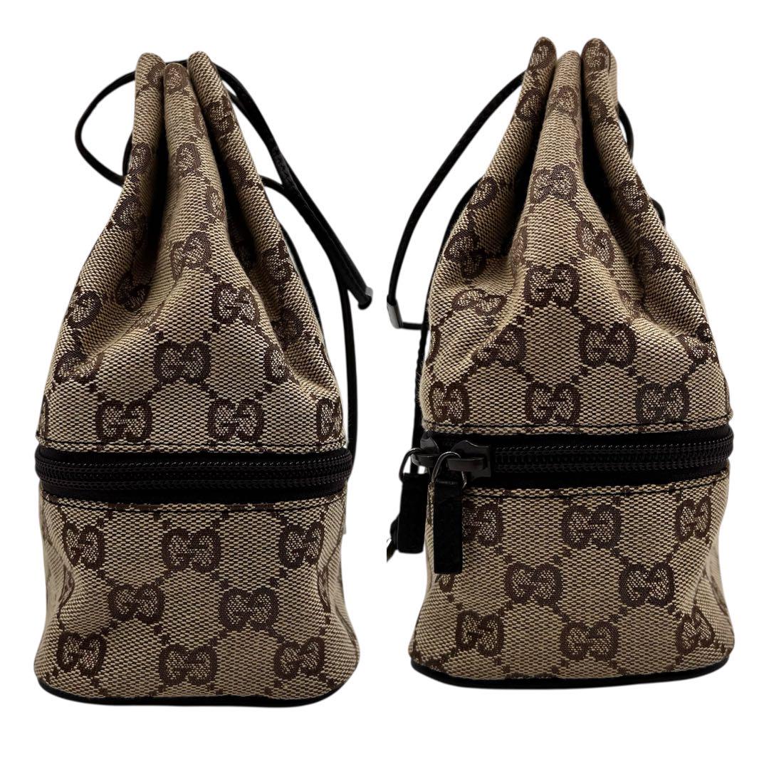 【良品】GUCCI バニティポーチ 化粧ポーチ GGキャンバス レザー 二層式