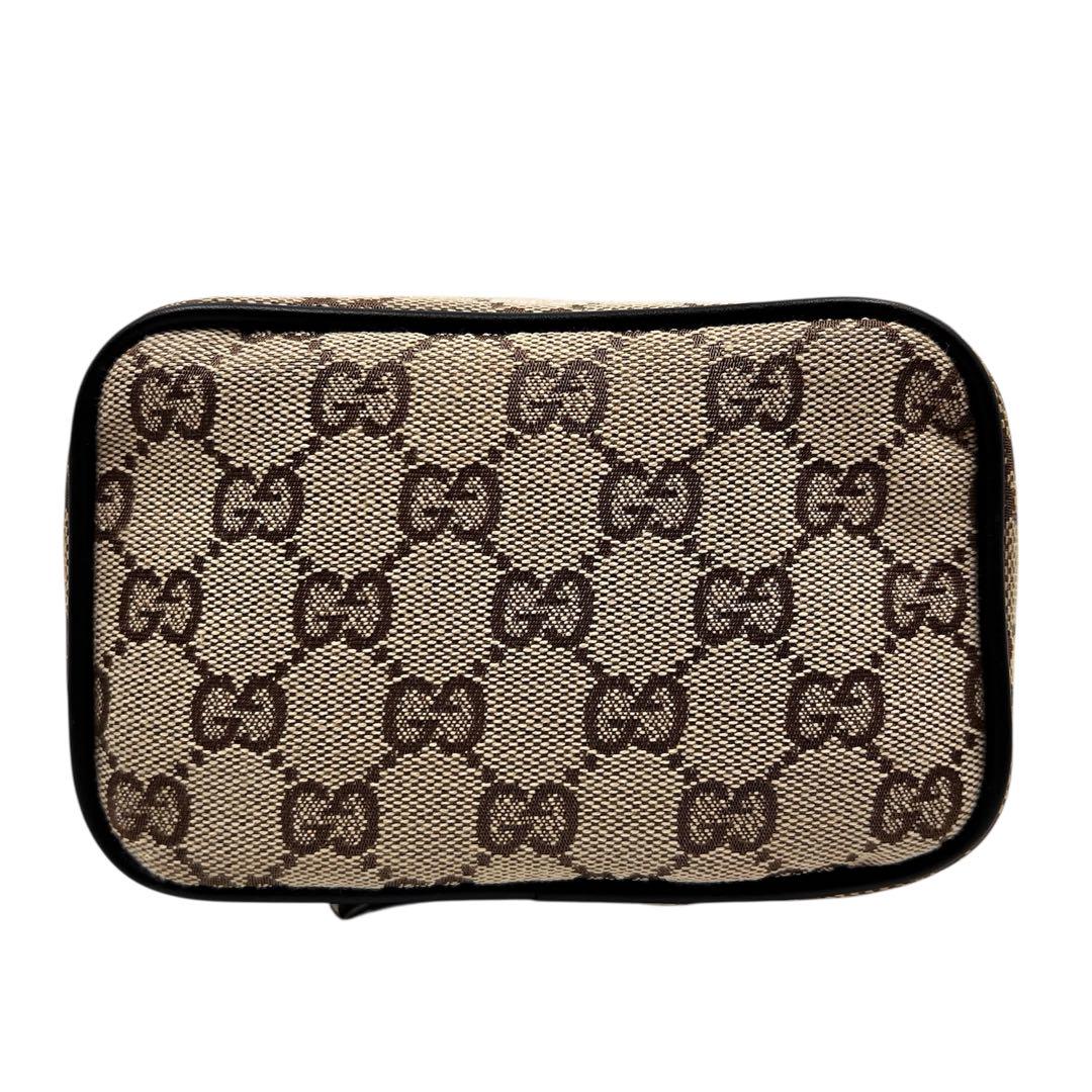 【良品】GUCCI バニティポーチ 化粧ポーチ GGキャンバス レザー 二層式