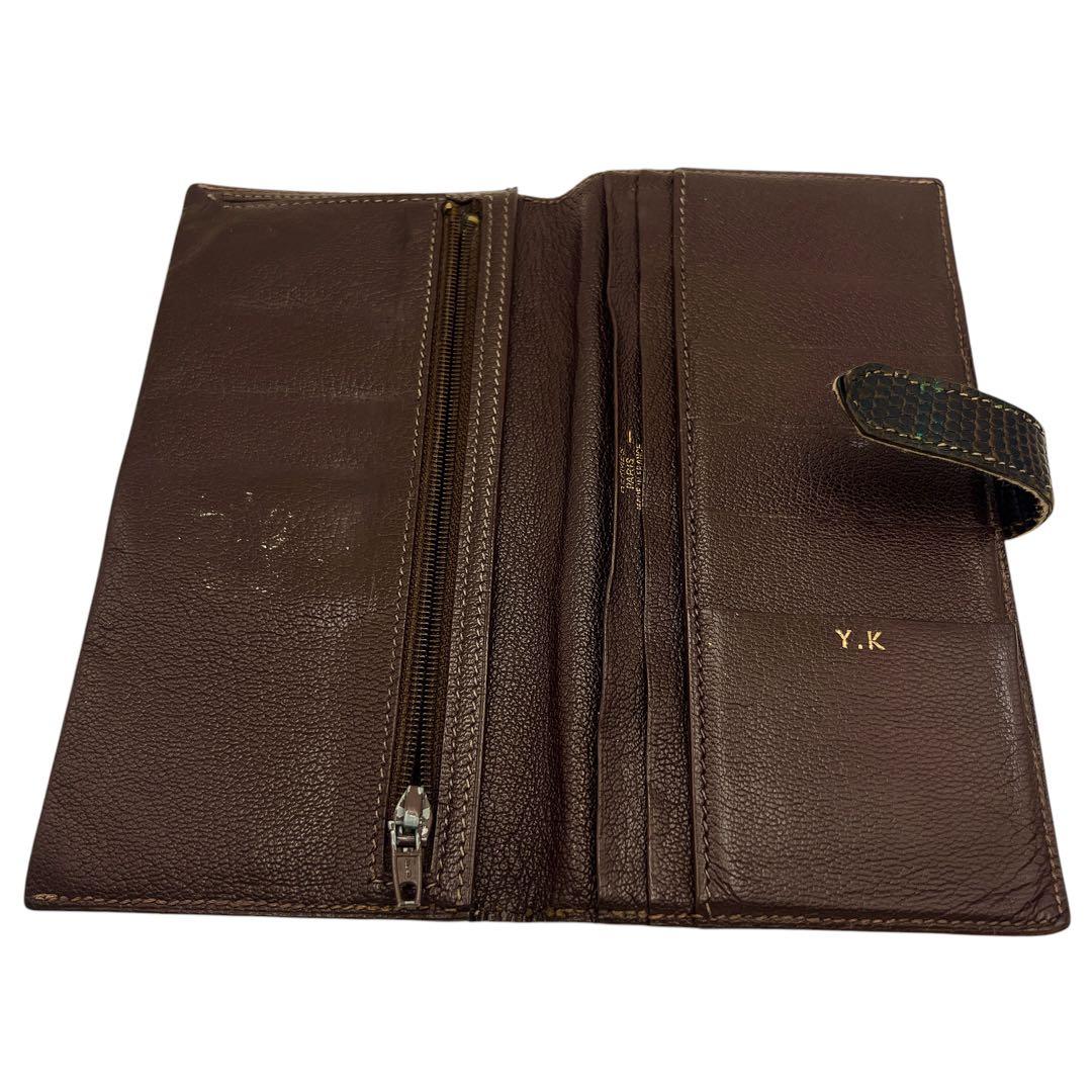 円高還元 HERMES ベアン 小物 7149 長財布 ゴールド金具 ブラウン リザード 小物