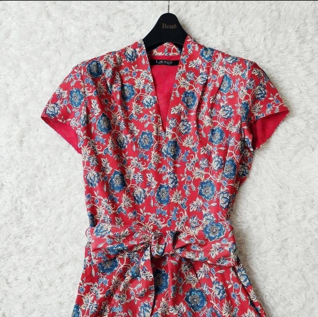 極美品 ローレンラルフローレン ワンピース カシュクール リボン