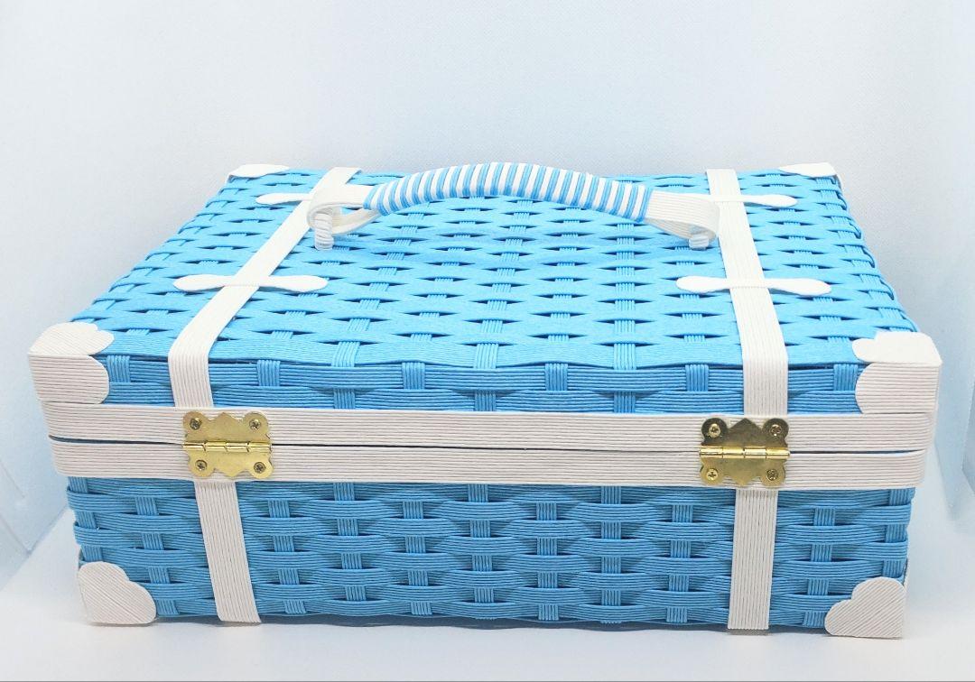 エコクラフト レトロケース型小物入れピンク色とスカイブルー色