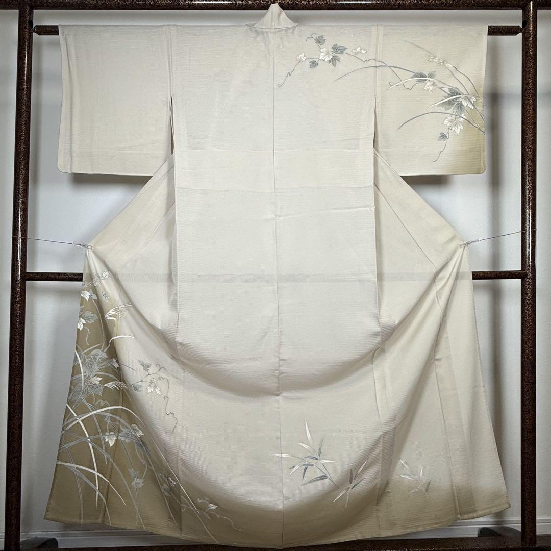 美品　正絹　夏物　絽　呂　訪問着　付け下げ　着物　161 ベージュ 美品 正絹 夏物 絽 呂 訪問着 付け下げ 着物 161 ベージュ