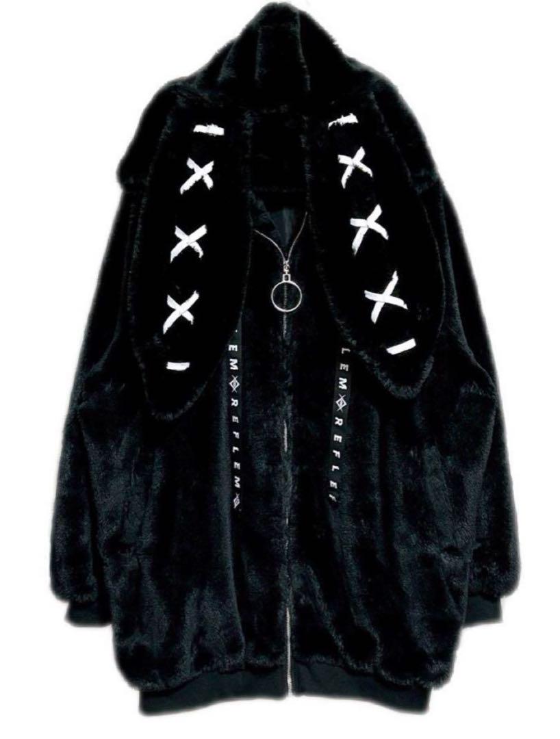 REFLEM　レフレム　うさ耳　レースアップ　ファーパーカー　うさ耳　ブラック REFLEM - REFLEM【レフレム】レースアップうさ耳ファーパーカー