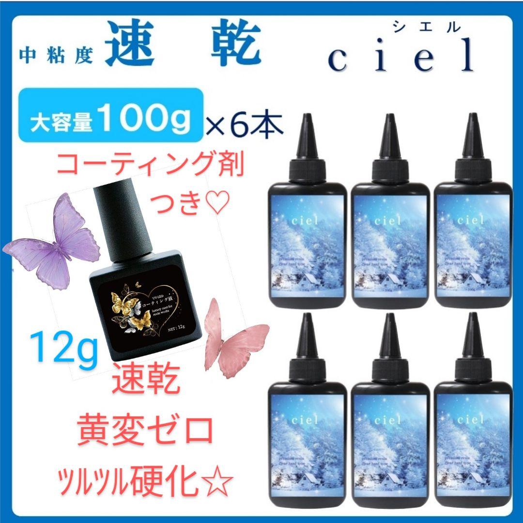 レジン液 超速乾❣️直射日光でも永久クリア✨シエル6本大人気コーティング剤つき☆